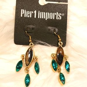 NWT Blue, Brown and Gold Chandelier Earrings